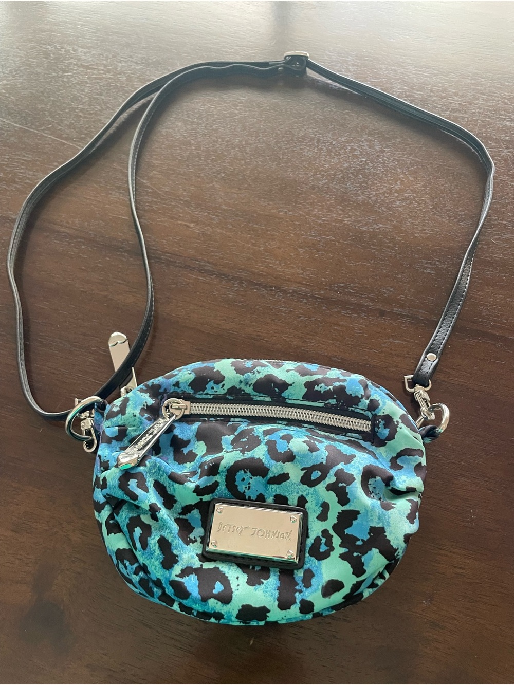 Betsey Johnson Blue Cheetah Baby Mini Crossbody Bag Clutch Cosmetic